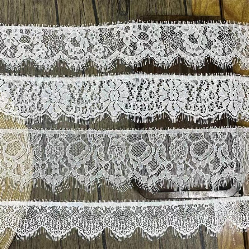 Fan-shaped Nylon Eyelash Lace Trimming for Underwear Decoration Double Scalloped Eyelash Lace Trim
