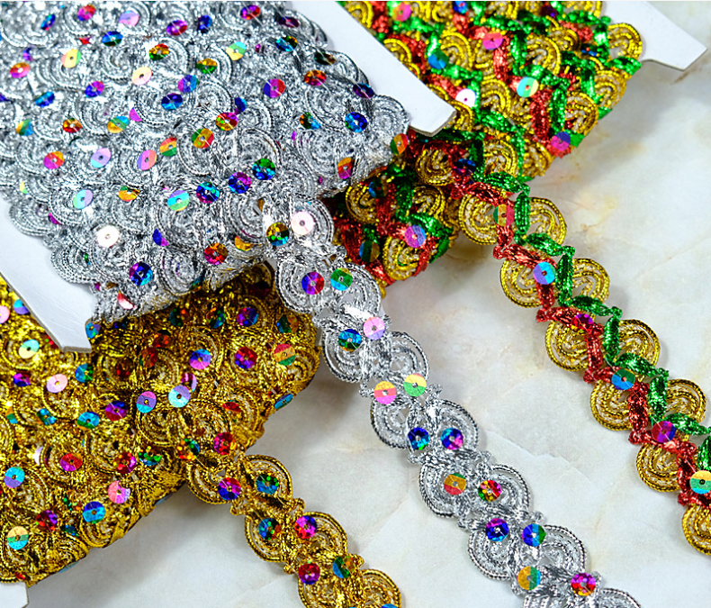 Accessories Éadaí Óir agus Airgid Miotalach Miotalach Lace Baile Átha Troim Sequins Óir Miotalach Bróidnéireacht Tatting Lace Baile Átha Troim
