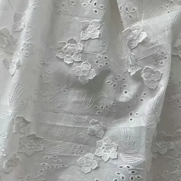 Fabraic lása bróidnéireachta cadáis cadáis le bláth 3D le poill eyelet