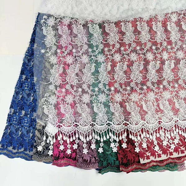 Mórdhíol Fabraic Bróidnéireachta Teicstíle Cheap Bláthanna 3D feirbthe Álainn Baile Átha Troim Voile na hEilvéise 2021